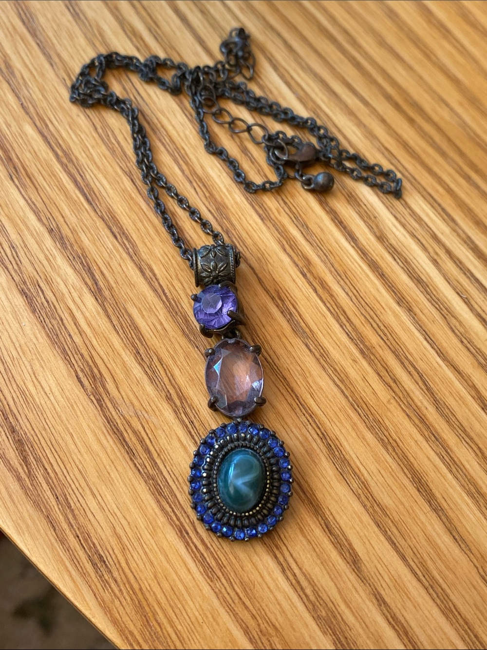 Avon Blue and Purple bronze metal Multi-Stone Drop Necklace